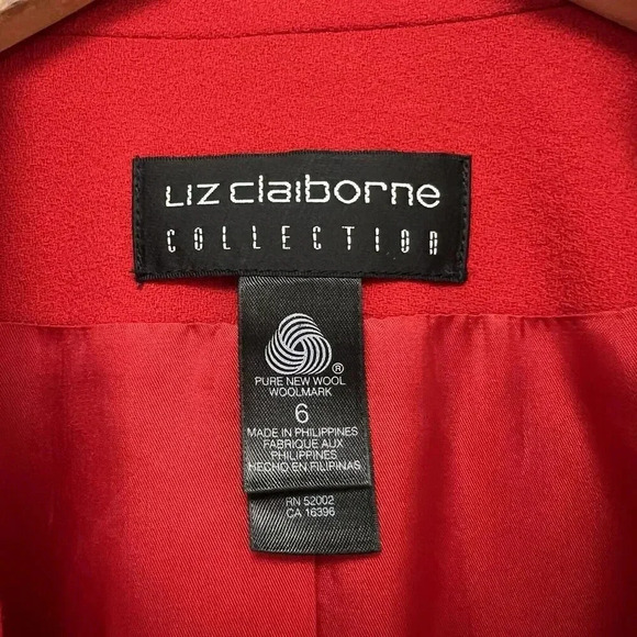 Liz Claiborne Collection Red Wool Long Sleeve Peak Blazer Jacket '90s Y2K VTG 6 - Picture 6 of 7